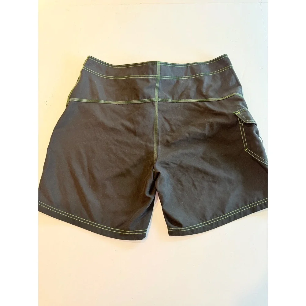Hurley Mens Board Shorts Black Neon‎ Green Contrast Stitch Cargo Pocket Swim 36